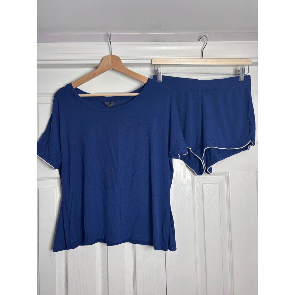 Recliner Blue Modal Pajama Set Short Sleeve Top and Dolphin Shorts Women XS